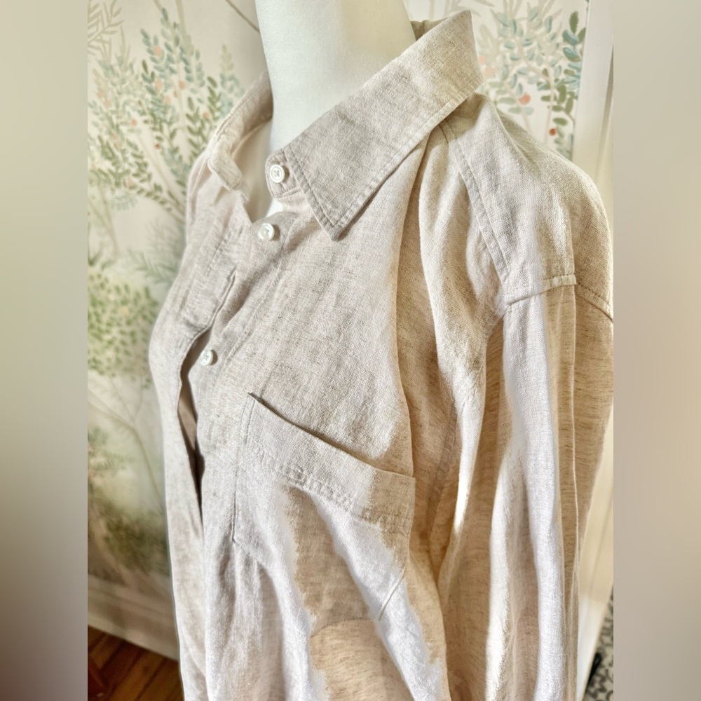 NWT Banana Republic Natural Linen Blend Long Sleeve Button Up Shirt XL